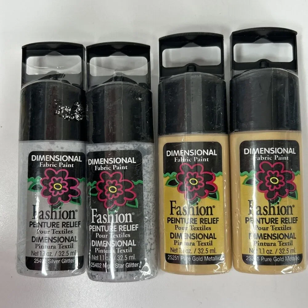 Lot 21 Plaid Dimensional Fabric Fashion Paint 1.1 oz Crafting Glitter Metallic